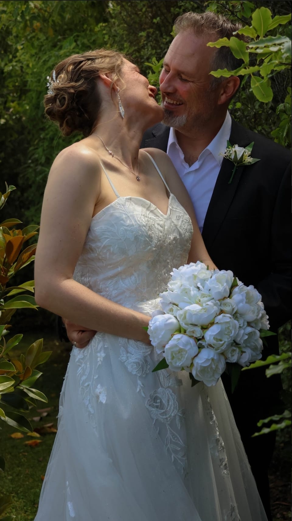 Husband and wife natural smiles