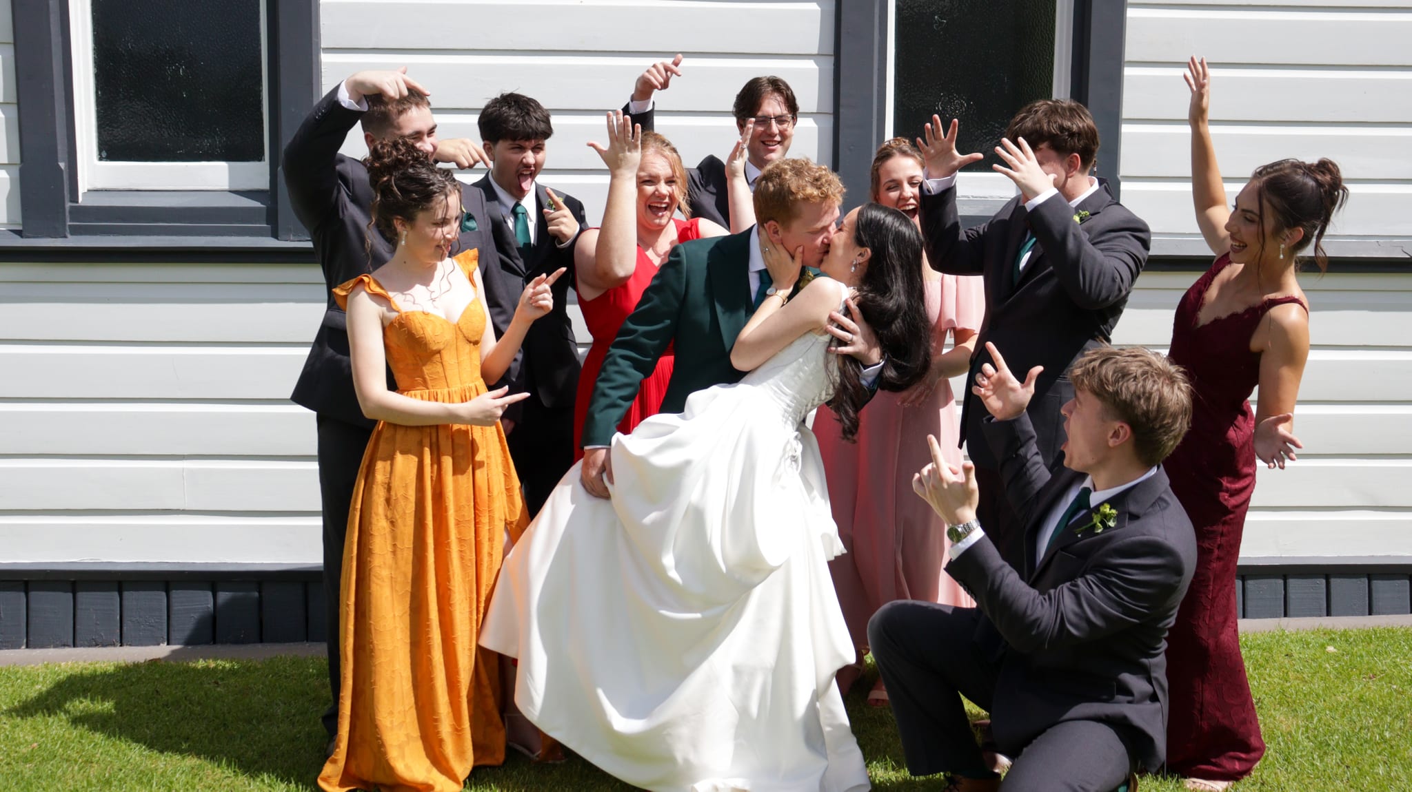 bridal party celebrating